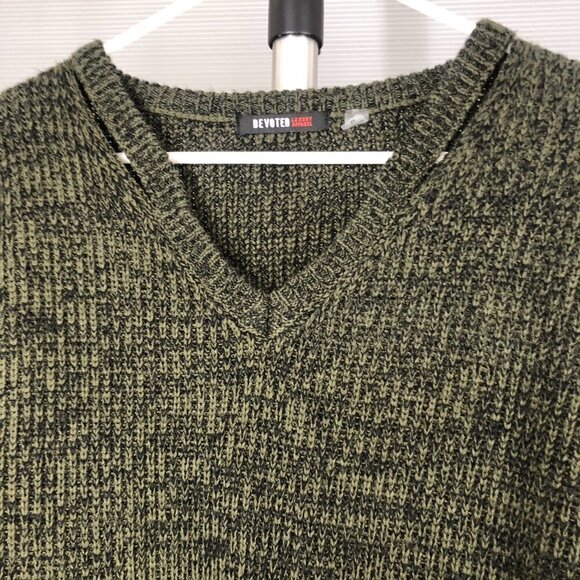 Devoted Peakaboo Collar Dark Green Black VNeck Knit Sweater Sz M - Picture 2 of 12